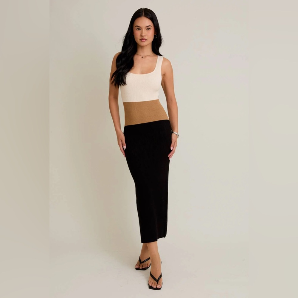 Color Block rib knit midi dress